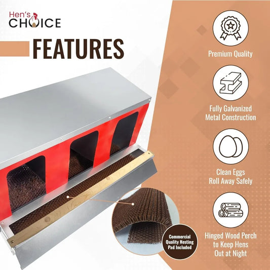Hen's Choice™ - Roll Out Nest Box for Chickens 3 Compartment 36" | Heavy Duty Galvanized
