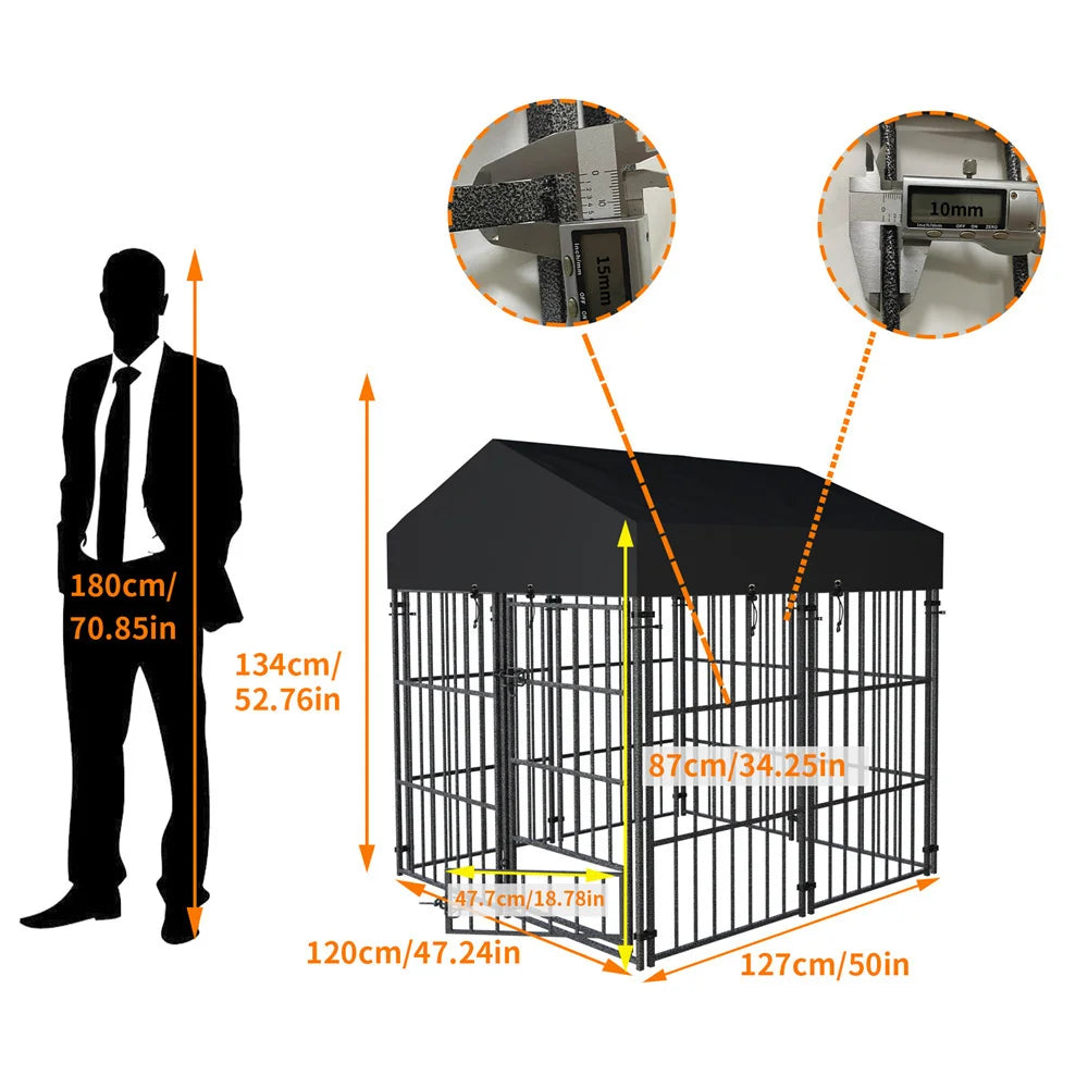 Heavy Duty Large Dog Kennel Welded Metal Cage with Roof Pet Run Enclosure Playpen House Outdoor Indoor