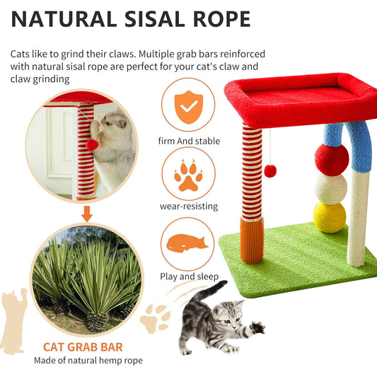 Tower with Scratching Post, Modern Cat Furniture Colorful Climbing Frame