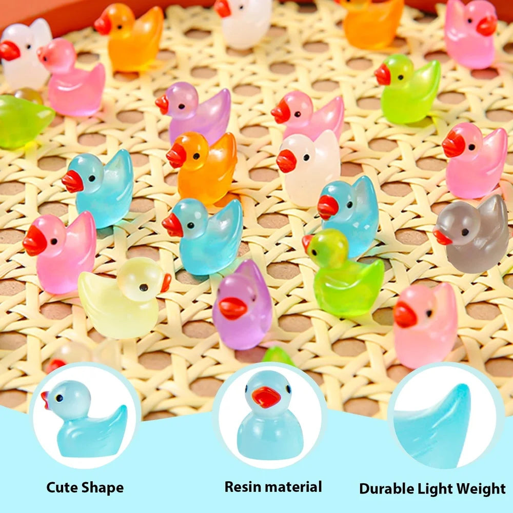 1000Pcs Luminous Mini Resin Duck Figurines Landscape Aquarium Cute Tiny Ornaments