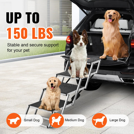 Wide Dog Steps Folding Portable Aluminum for Cars SUVS and Trucks
