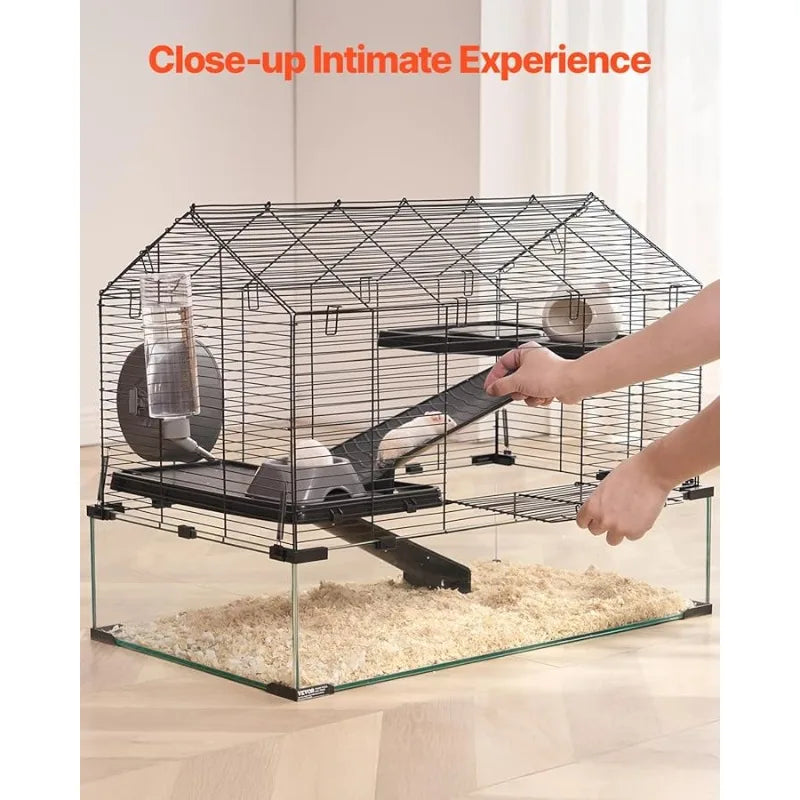 E OR Hamster Cage, 360° iewing Transparent Hamster Habitats, Small Animal Cage, 29.5 x 17.3 x 24 in, entilated Pet Mouse Cages