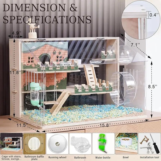 Wooden Hamster Cage with All Accessories