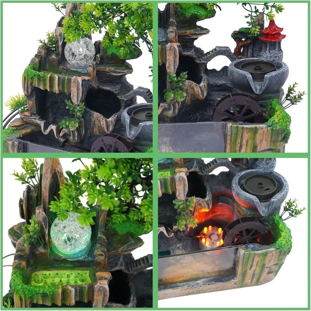Tabletop Indoor Waterfall Fountain with Lights, Plants & Mist