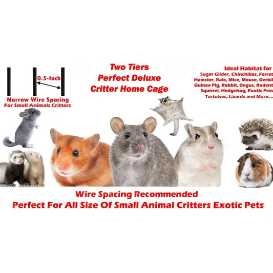Deluxe Two Tiers Small Animal Critter Cage 1 2Inch Bar Spacing for Ferrets Chinchillas Rats Mice Squirrels Rabbits