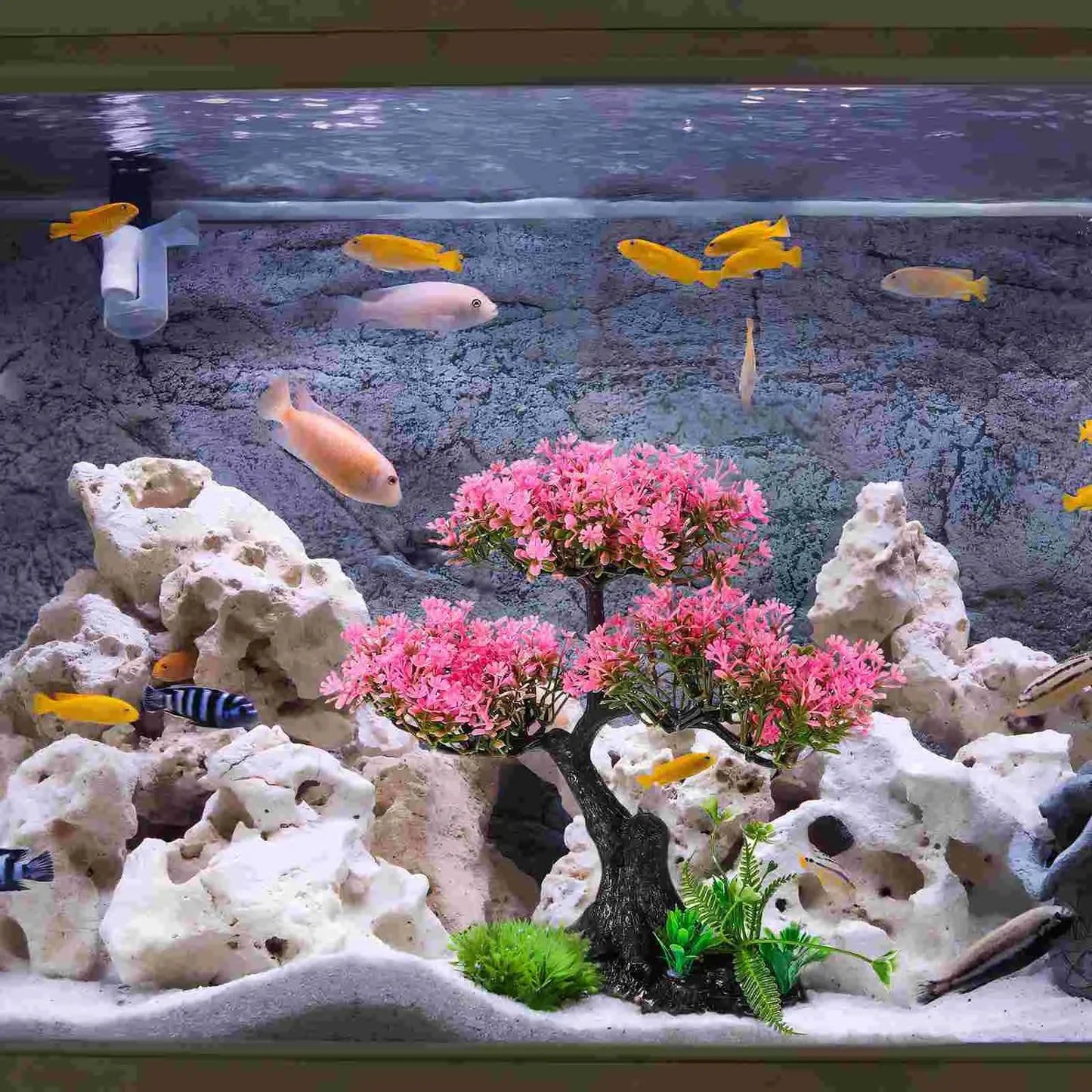 Turtle Tank Accessories for Fish Decor Bonsai Plastic Decorations