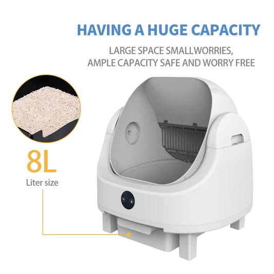Large Capacity Self Cleaning Cat Litter Box Safety App Control Odor Free Waste Bin Auto Open