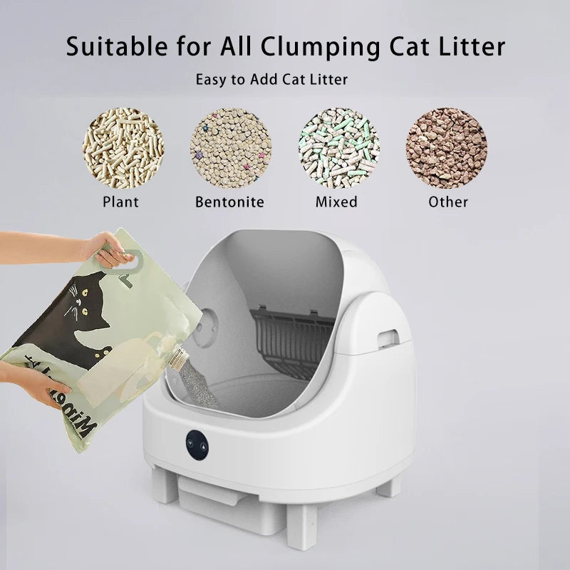 Large Capacity Self Cleaning Cat Litter Box Safety App Control Odor Free Waste Bin Auto Open