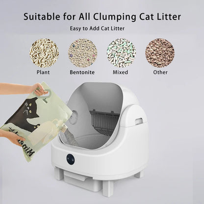 Large Capacity Self Cleaning Cat Litter Box Safety App Control Odor Free Waste Bin Auto Open
