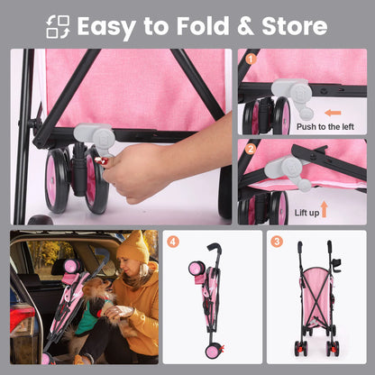 Pet Stroller Rotate with Brakes Storage for Dogs Cats Travel