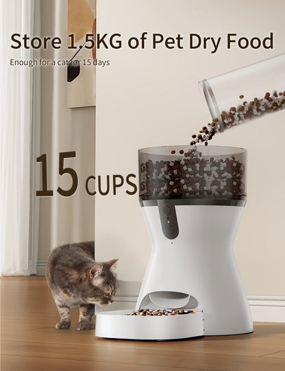 Automatic Cat Dry Food Dispenser, Dual Power Programmable