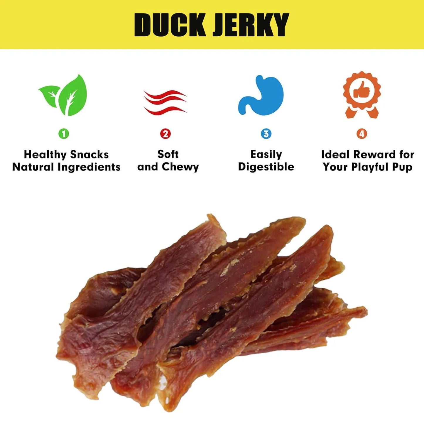 Duck Jerky Pet Snacks - Natural High Protein Meat Dried Strips - Best Chews for Training Small & Large Dogs