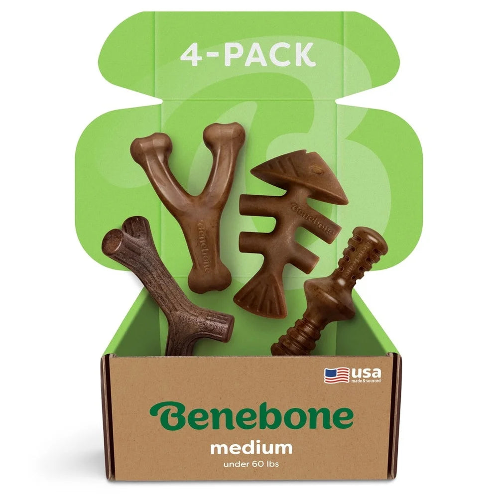 Durable Dog Chew Toys 4-Pack Aggressive Chewers Under 60lbs Real Bacon Flavor Tough Chewable Portable Waterproof