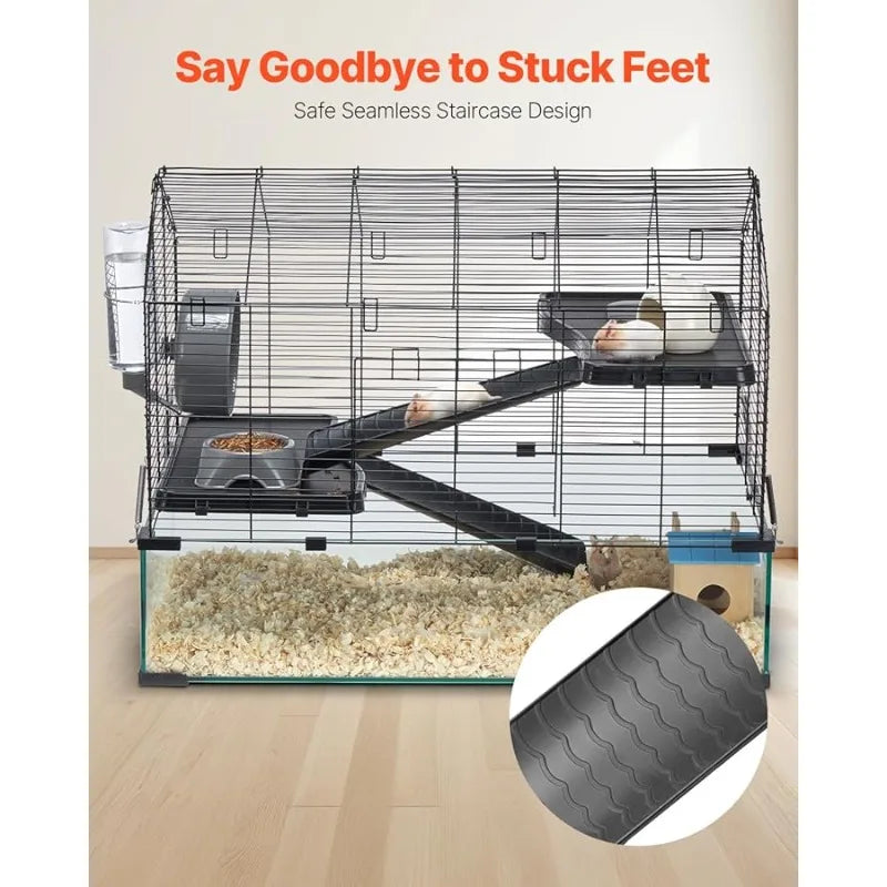 E OR Hamster Cage, 360°  iewing Transparent Hamster Habitats, Small Animal Cage, 29.5 x 17.3 x 24 in,  entilated Pet Mouse Cages