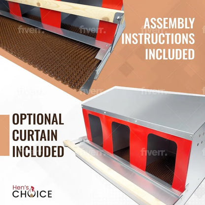 Hen's Choice™ - Roll Out Nest Box for Chickens 3 Compartment 36" | Heavy Duty Galvanized