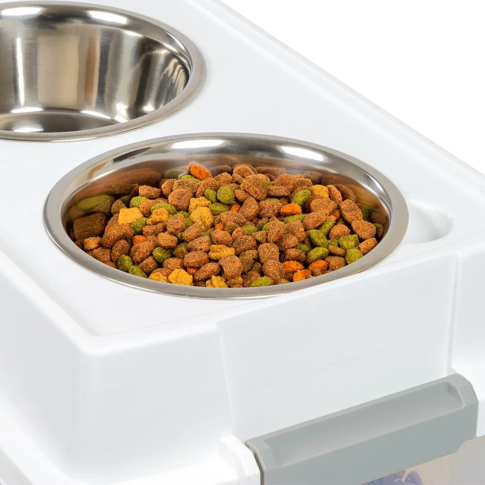 Airtight Pet Food Container Dog Cat Food Storage Bin Treat Box with Bowls