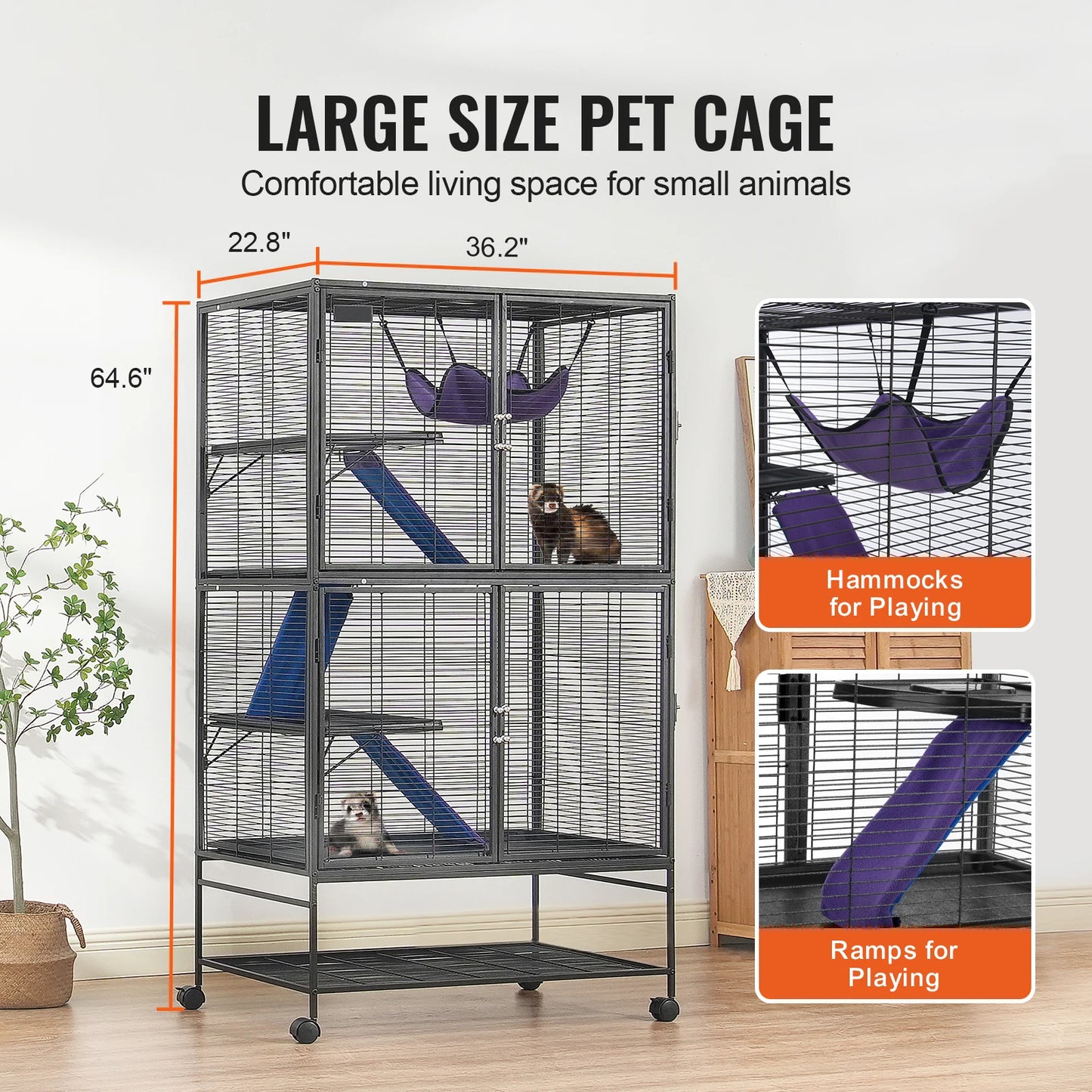 Rolling Metal Ferret Cage Large 4-Tier Small Animal Cage for Rats Hamster Guinea Chinchilla