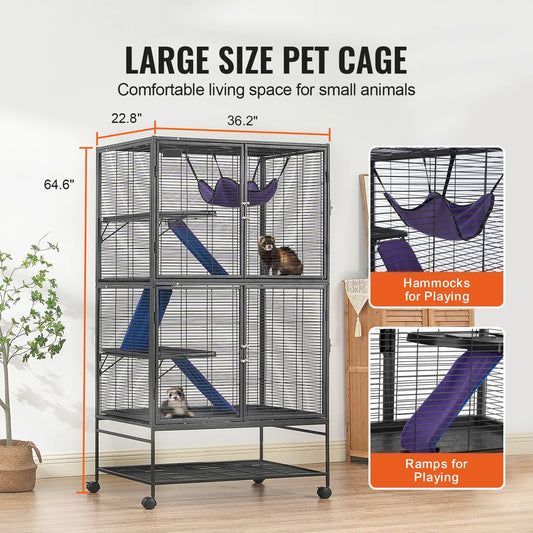 Rolling Metal Ferret Cage Large 4-Tier Small Animal Cage for Rats Hamster Guinea Chinchilla