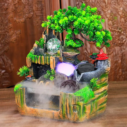 Tabletop Indoor Waterfall Fountain with Lights, Plants & Mist