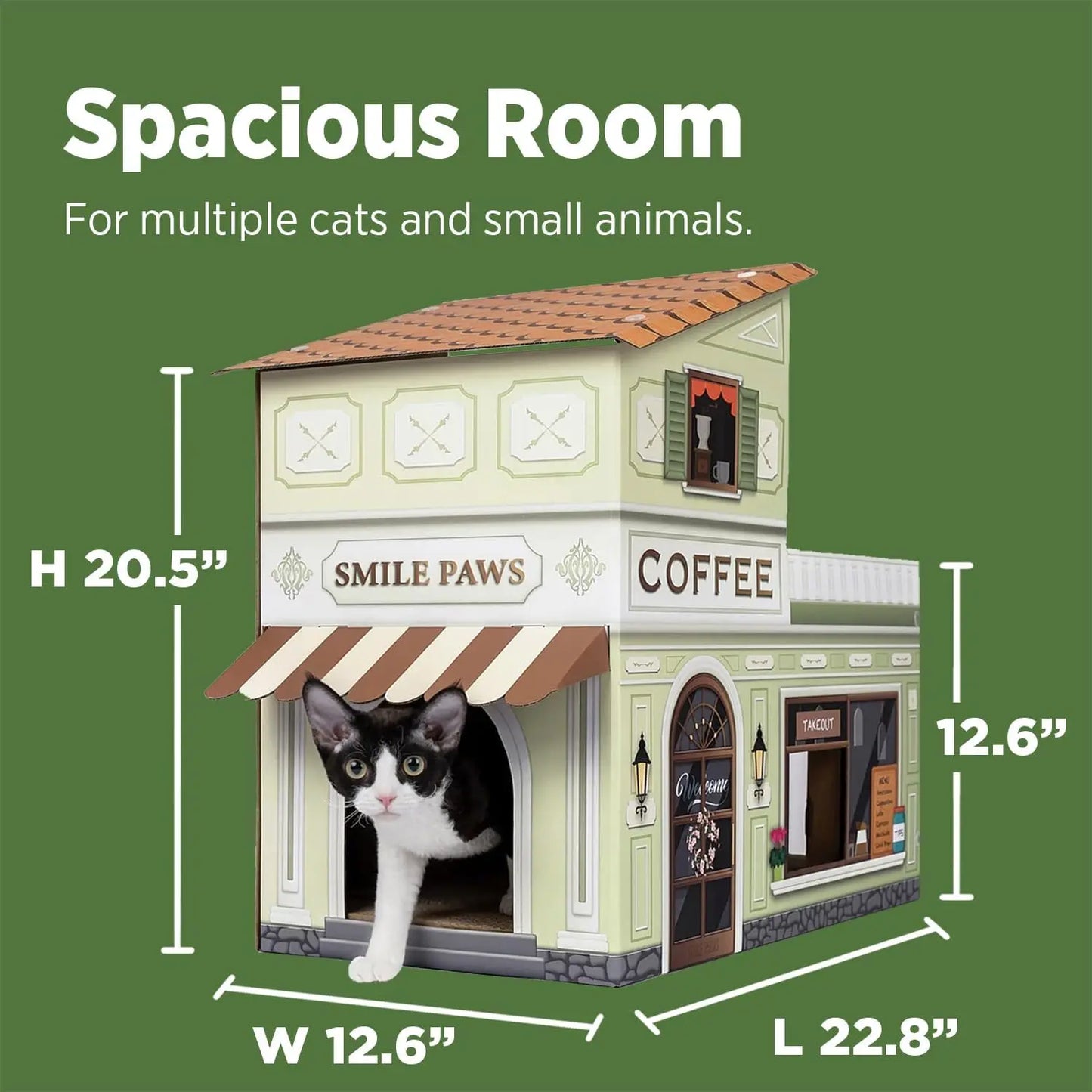 Indoor House with Scratchers, Coffee Shop, Large Sturdy Cat Furniture Condo Cave Tent