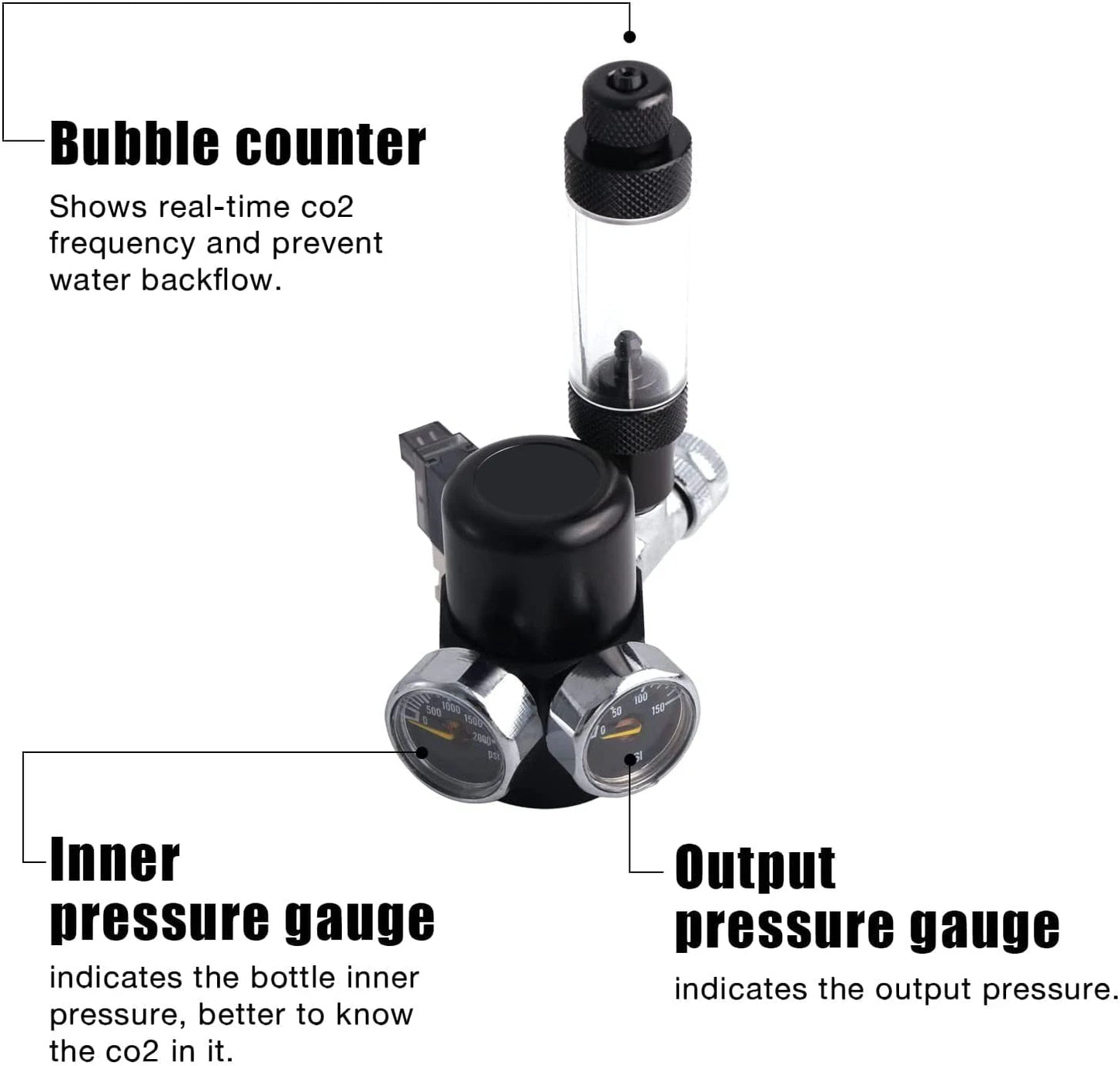 FZONE Aquarium CO2 Regulator for Paintball with DC Solenoid and Aluminum Alloy Bubble Counter and Check Valve For Plant Tank
