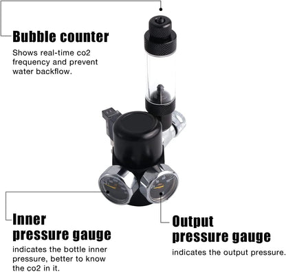FZONE Aquarium CO2 Regulator for Paintball with DC Solenoid and Aluminum Alloy Bubble Counter and Check Valve For Plant Tank
