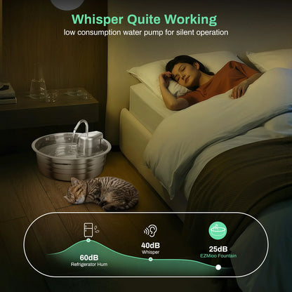 Stainless Steel, Pet Fountain With Ultra Quiet Pump, Filtration System, Water Level Window