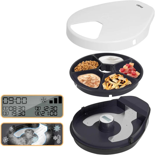 Cat Wet Food Automatic Feeder with Cooling, Semiconductor with Timer, 5 Food Compartments