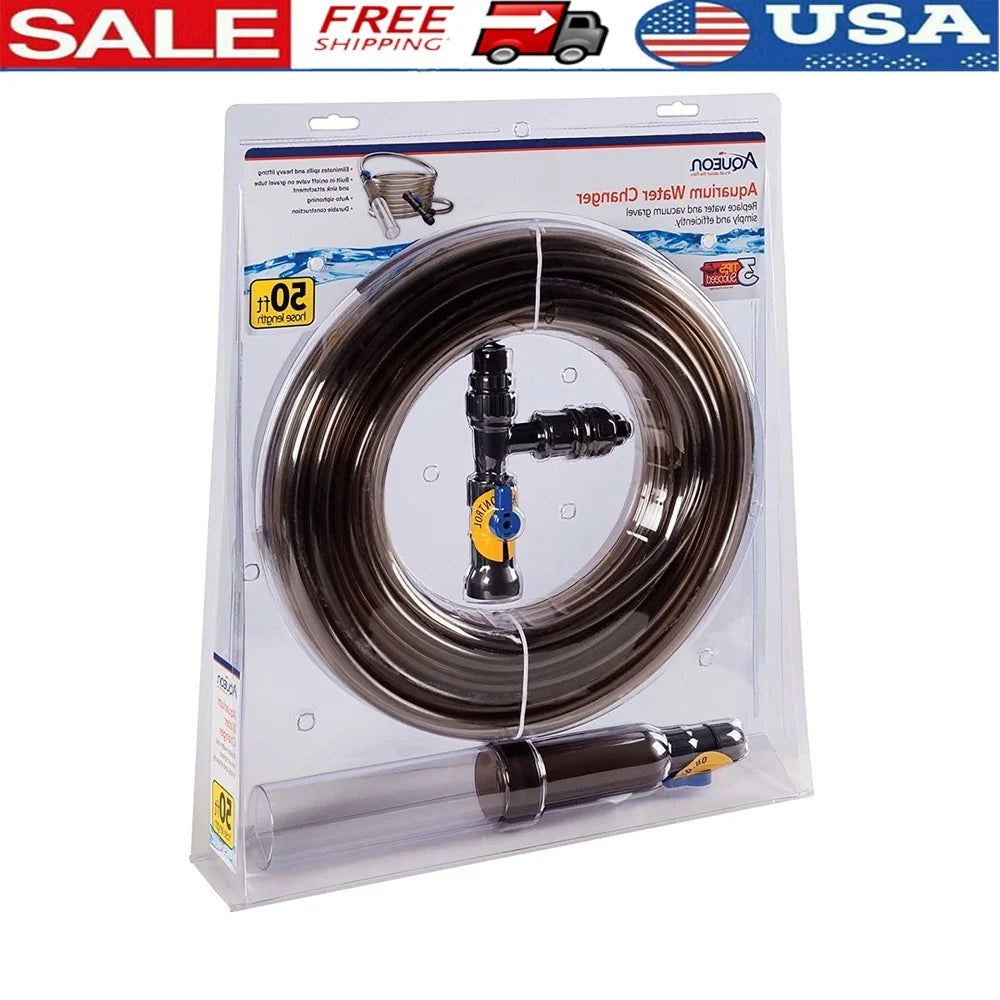 Aquarium Water Changer 50ft Hose Siphon System Easy Water Change Tool Drain Clean Fill Compatible Faucet Accessories