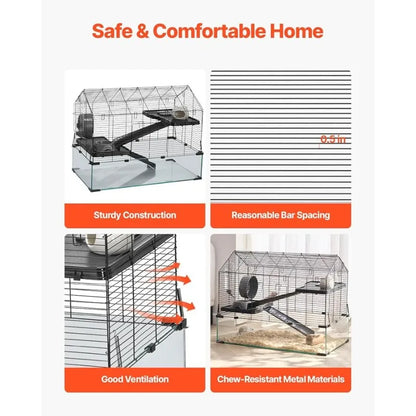 E OR Hamster Cage, 360°  iewing Transparent Hamster Habitats, Small Animal Cage, 29.5 x 17.3 x 24 in,  entilated Pet Mouse Cages