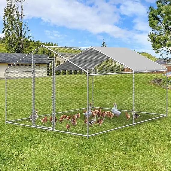 Large Metal Chicken Coop, Walk-in Chicken Run Pen with Waterproof Cover, for Outdoor