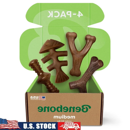 Durable Dog Chew Toys 4-Pack Aggressive Chewers Under 60lbs Real Bacon Flavor Tough Chewable Portable Waterproof