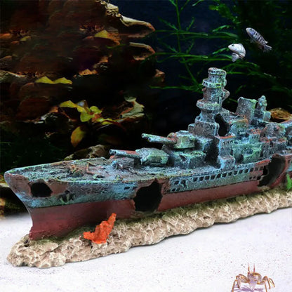 Aquarium Resin Sunken Pirate Ship Reusable Creative Wreckage Warship Ornament for Fish Tank Cave Decor Accessories