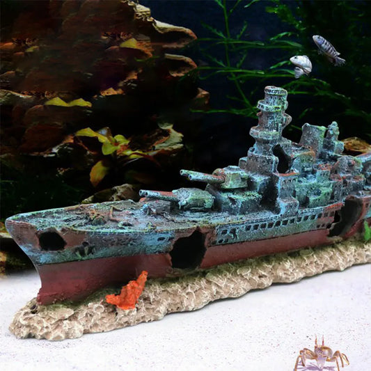 Aquarium Resin Sunken Pirate Ship Reusable Creative Wreckage Warship Ornament for Fish Tank Cave Decor Accessories