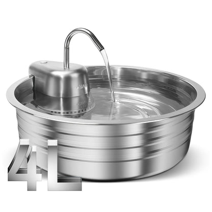 Stainless Steel, Pet Fountain With Ultra Quiet Pump, Filtration System, Water Level Window