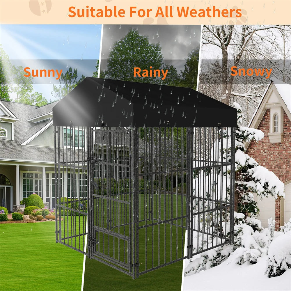 Heavy Duty Large Dog Kennel Welded Metal Cage with Roof Enclosure House Outdoor/Indoor
