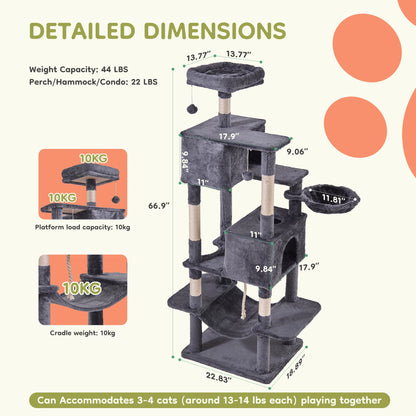 Large Multi Level Cat Climbing Tower with Condo Natural Sisal Scratching Posts Pet House for Indoor
