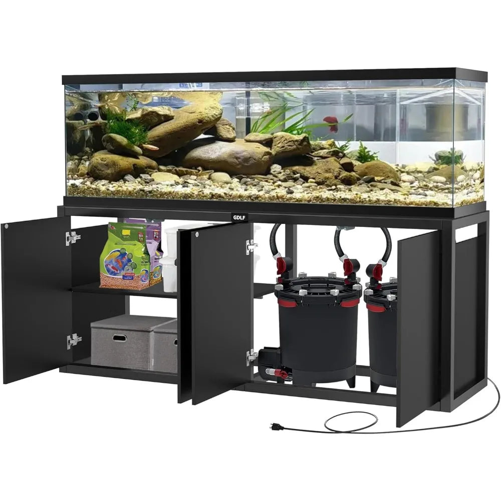 125-150 Gallon Fish Tank Stand, Heavy Duty Metal Aquarium Stand with Power Outlet and Cabinet for Fish Tank Filters and Accesso