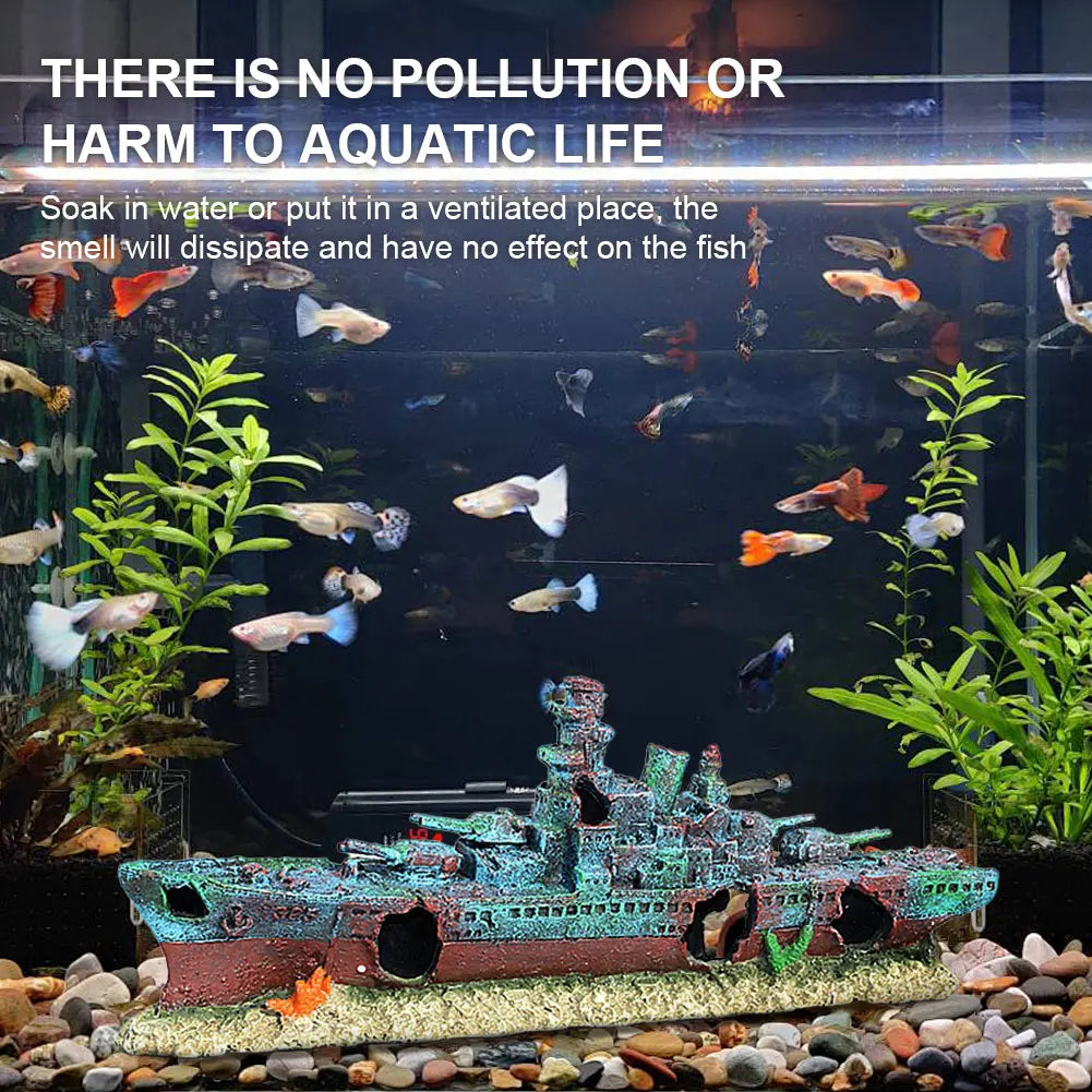 Aquarium Resin Sunken Pirate Ship Reusable Creative Wreckage Warship Ornament for Fish Tank Cave Decor Accessories
