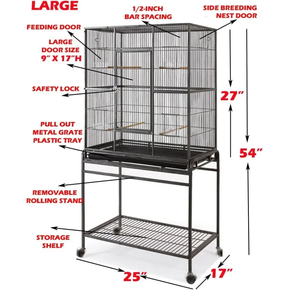 Large Wrought Iron Metal Bird Flight Breeder Cage with Removable Rolling Stand
