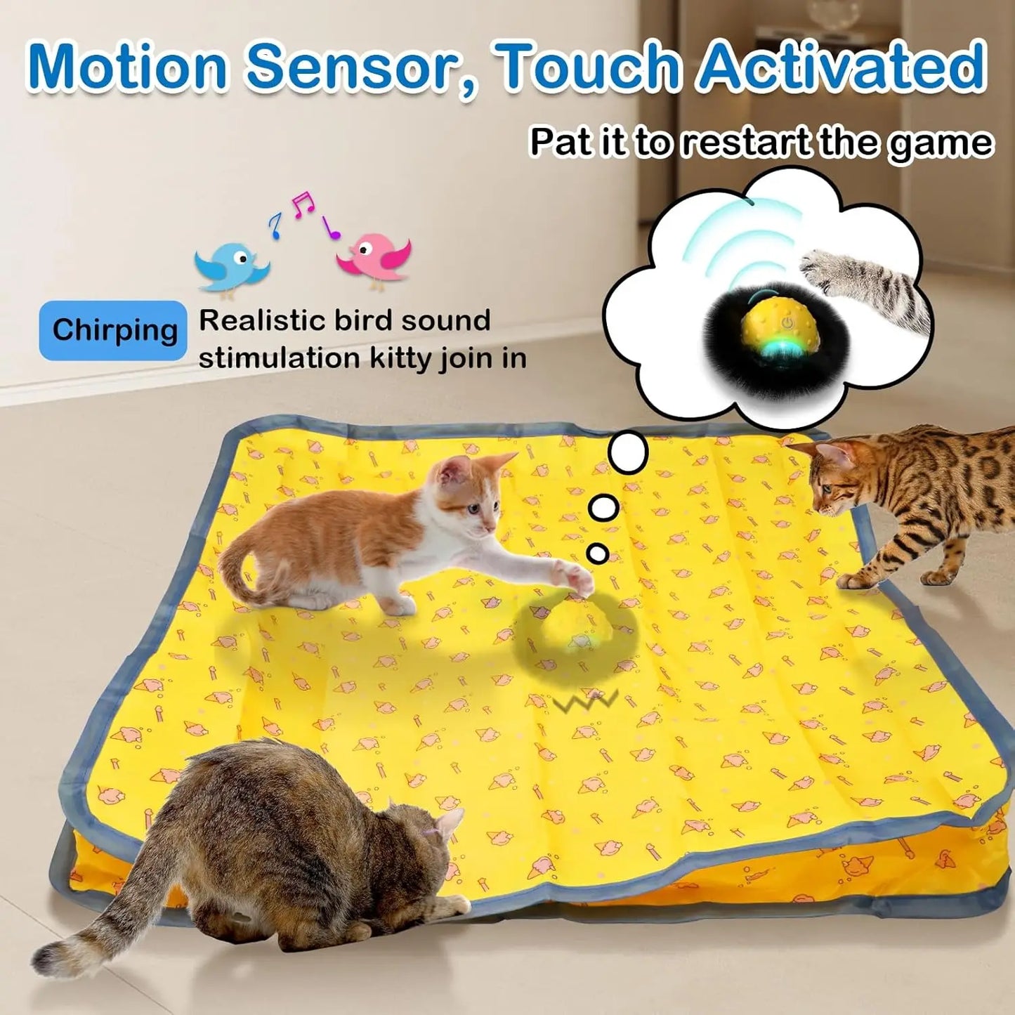 Interactive Cat Toys for Indoor in Play Mat, Motion Activated Moving Toy Hide and Seek Chase