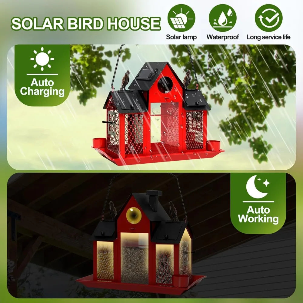 Large Solar Bird Feeders House for Outdoors Hanging ,Squirrel Proof w/Water Cup