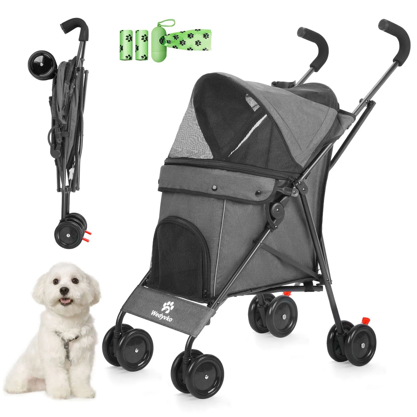 Pet Stroller Rotate with Brakes Storage for Dogs Cats Travel