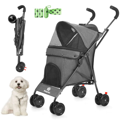 Pet Stroller Rotate with Brakes Storage for Dogs Cats Travel