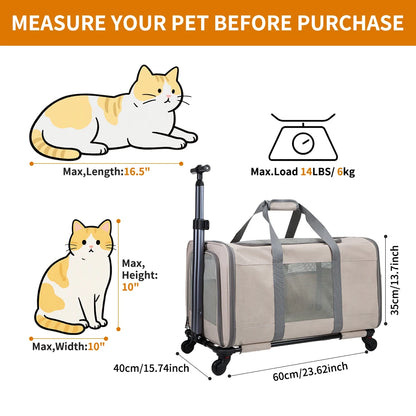 Cat transport bag with wheels & safety belts for travel