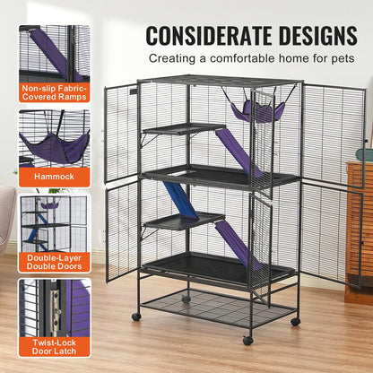 Rolling Metal Ferret Cage Large 4-Tier Small Animal Cage for Rats Hamster Guinea Chinchilla