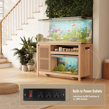 Aquarium Fish Tank Stand with Built-in Power Outlet & Storage Cabinet, Heavy Duty for Turtles