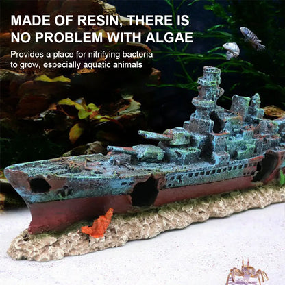 Aquarium Resin Sunken Pirate Ship Reusable Creative Wreckage Warship Ornament for Fish Tank Cave Decor Accessories