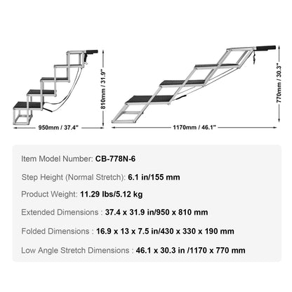 Wide Dog Steps Folding Portable Aluminum for Cars SUVS and Trucks