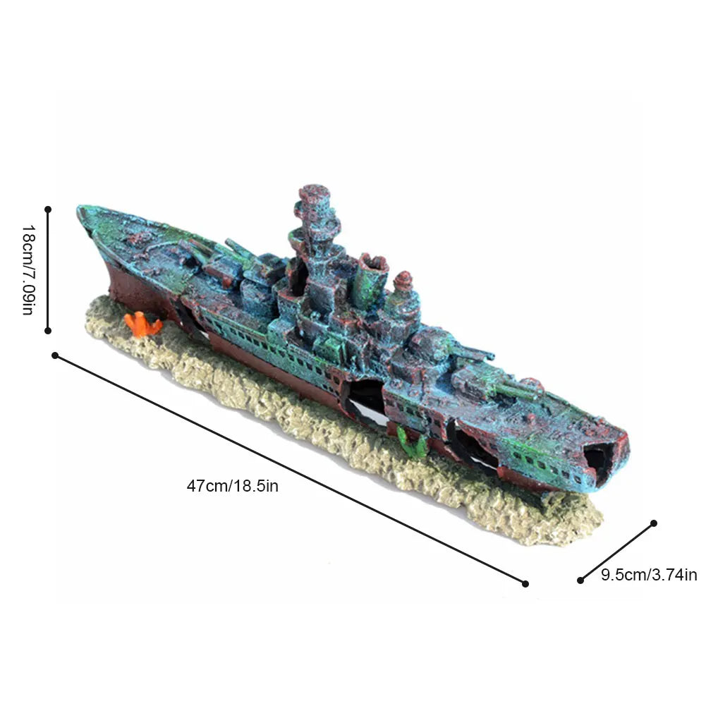 Aquarium Resin Sunken Pirate Ship Reusable Creative Wreckage Warship Ornament for Fish Tank Cave Decor Accessories